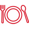 Plate and silverware icon with crooked spoon